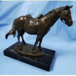 Bronze Table Figure - Study of a Saddled Horse, on a black marble base, 23cmW x 25cmH