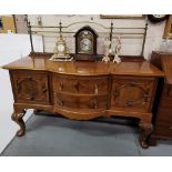 Large early 20thC Mahogany semi bow fronted Sideboard with a brass rail back above 2 drawers flanked