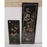 2 Japanese Pictures incl. a floral embroidered silk panel (framed) & an embroidered collage of birds