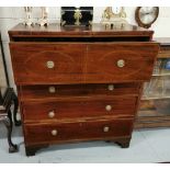 Inlaid Edw. Mahogany Secretaire Bureau, the top opening to a sliding desk with an arrangement of