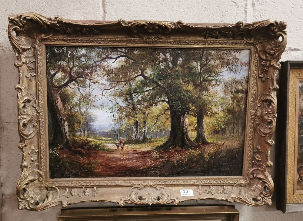 R.CONWAY, British 20thC, Oil on Canvas, Woman and Child on a Path in a Wooded Landscape”, signed