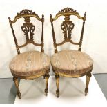 Pair of French Gilt Salon Chairs, with floral fabric, reeded front legs