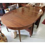 Edwardian mahogany economy table, on inlaid tapered legs, 118" long x 50"w, folds down as a centre