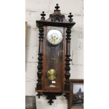 Ansonia Regulator Wall Clock, spring driven, stamped “U.S.A.”, in a beech frame, 81cm h