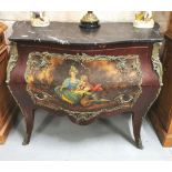 A reproduction Commode, decorated in a traditional French style, featuring a romantic couple, a