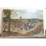 Oil on Board – Large & Colourful Dutch Village Procession in the 18thC (unframed), 1.10 x 1.5mH