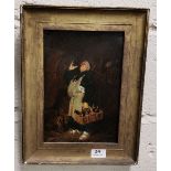 19thc Dutch Oil Painting on Tin “The Beer Drinking Monk”, 29 x 19cm, in a gold frame