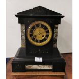 Black marble Mantel Clock, stamped LEIGHTON, PARIS, with a black dial and gold numerals and grey