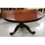 WMIV Mahogany Circular Dining Table, on a tripod base with scrolled feet, 50.5 inch diameter, in