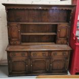 Oak Kitchen Dresser, in the Welsh Style, open shelves over a 3 drawer and 3 door base below,