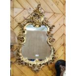 19thC Carved Giltwood Mirror, in the Rococo taste, the pierced asymmetrical frame with scroll