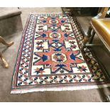 Washed Terracotta Ground Turkish Kasak Rug, triple sunburst design, 1.7 x 1m