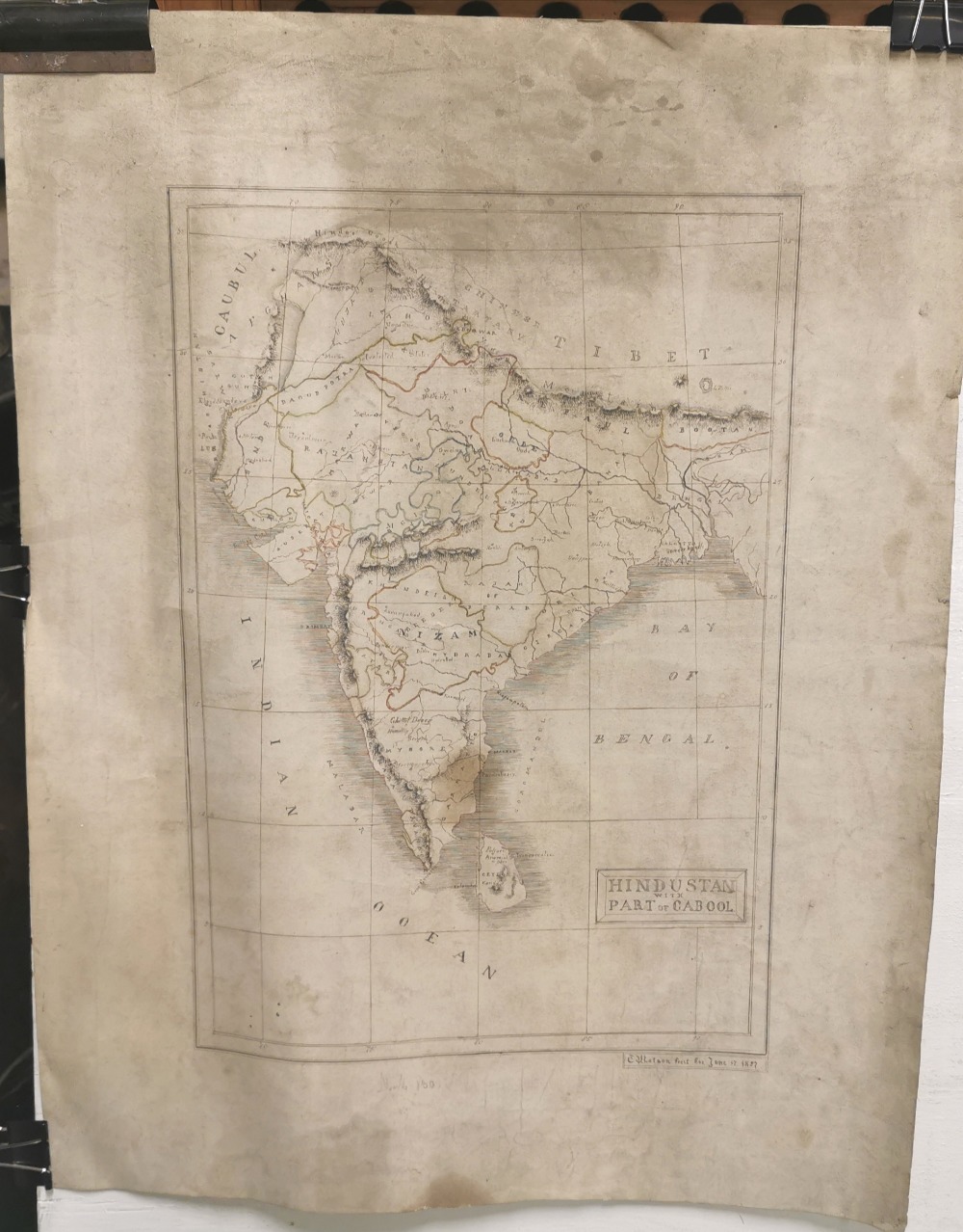 Map of Hindustan (Indian sub-continent), drawn by E Watson, (Bay of Bengal and Indian Ocean),