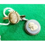 A Cameo mounted Gold Bar Brooch & a Wedgewood Pendant (stamped F & P) (2)