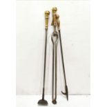 3 Steel Handled Fire Irons with brass tops (4)