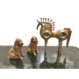 Pair of Brass Seated Cocker Spaniel Dogs, each 18cm high & a heavy brass contemporary model of a