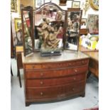 Edwardian mahogany & inlaid bow fronted chest with glass inset top & 3 short over 3 long drawers