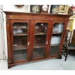 Mahogany Floor Bookcase, with 3 glass panelled doors, 3 shelves inside each, 182cm W x 145cm H x