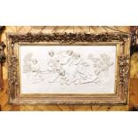 Large Wall Plaque – Cupids playing with a lion, in an elaborate resin frame, 90cmH x 1.5mW