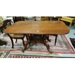 19thC Mahogany Dining Table, with a polished rectangular top, over a base with 4 turned legs and 4