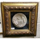 Circular White Plaque, featuring raised figures of Cupid & Psyche, in a gilt covered ornated boxed