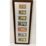 Set of 7 Irish Currency Notes, in a single frame, Lady Lavery Series from 1951to 1977 – 10s, £1, £5,