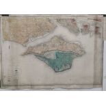 Ordnance Survey Map of the Isle of Wright (in colour), engraved by Benjamin Baker, 1856, 67 x