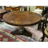 19thC Continental Rosewood Circular Centre / Dining Table, with satinwood and brass inlaid