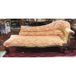 Good Victorian Mahogany Framed Chaise Longue, on cabriole legs, a serpentine shaped front and