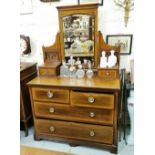 Edwardian Inlaid Mahogany Dressing Table, with a mirror back, gallery drawers, 110W x 165cmH