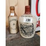 19th C. Kilbeggan Lockes stoneware flagon and ginger beer bottle.