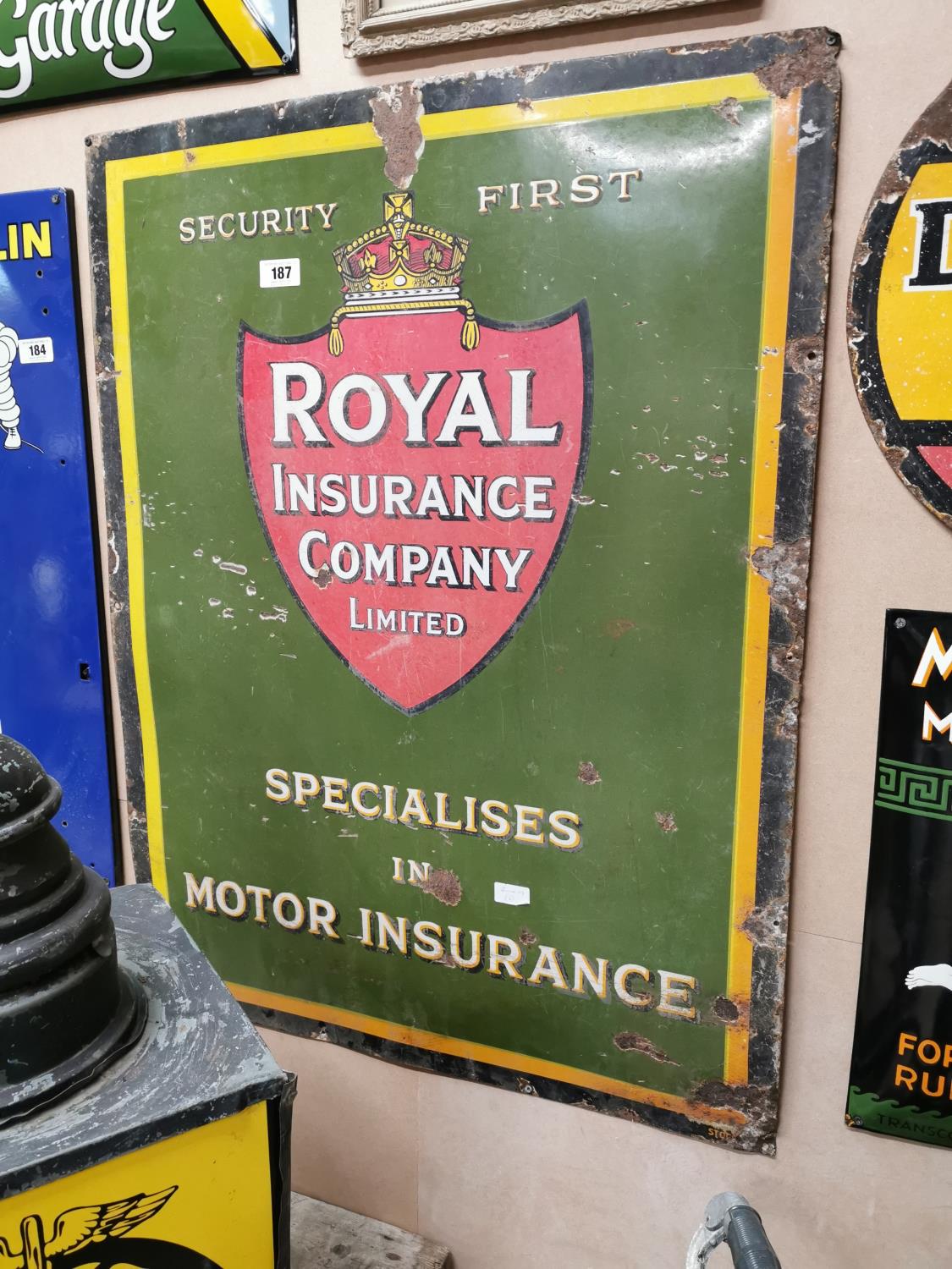 Royal Insurance Company enamel advertising sign.}.