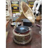 Gramophone with Embossed Brass Horn.