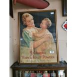 Rare Johnson's Baby & Toilet Powder framed advertising showcard.