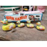 Tin plate wind up Duck Family toy in original box.