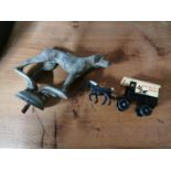 Early 20th C. alloy car mascot and Guinness horse and cart toy.