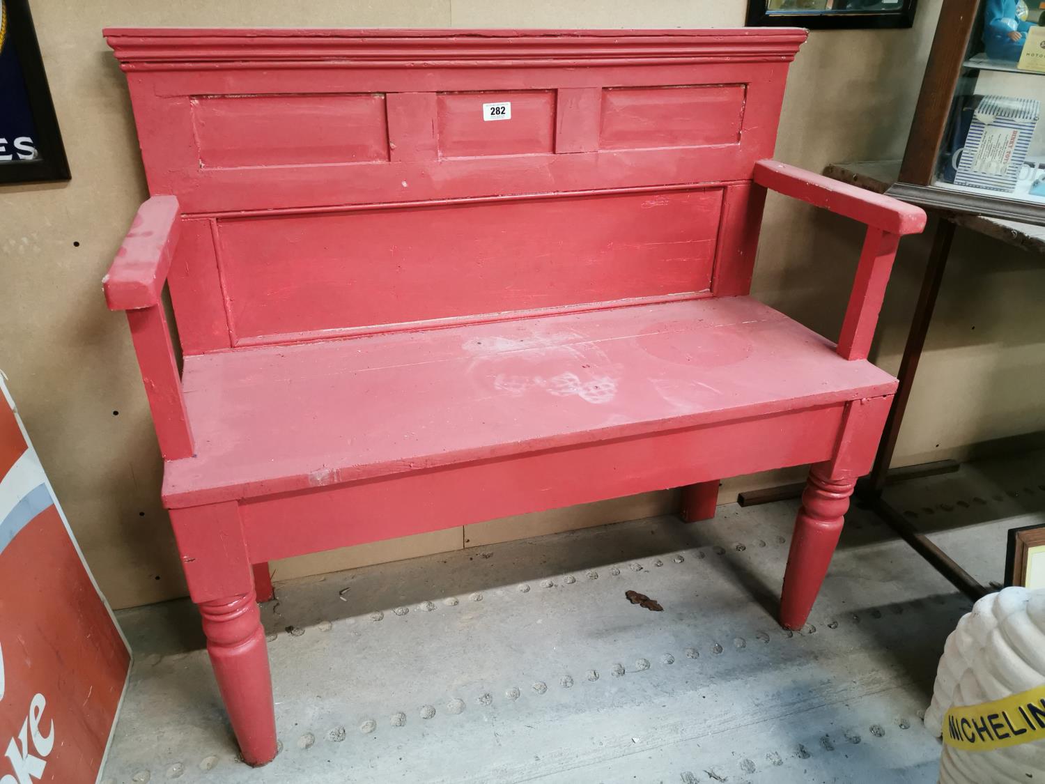 Painted pine settle bench.