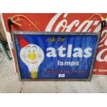 Atlas Lamps double sided advertising hanging glass sign.