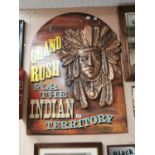 Gold Rush for the Indian Territory Wooden Advertisement.