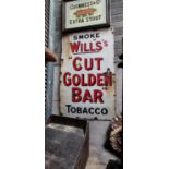 Smoke Wills Cut Golden Bar Tobacco enamel advertising sign.