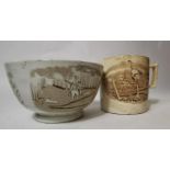 Humorous 19th. C. second period Belleek transfer bowl.