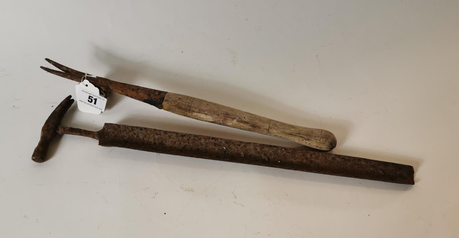 19th. C. soil sampler and 19th.C. thistle puller.