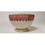 Early 20th. C. red and white spongeware porridge bowl.