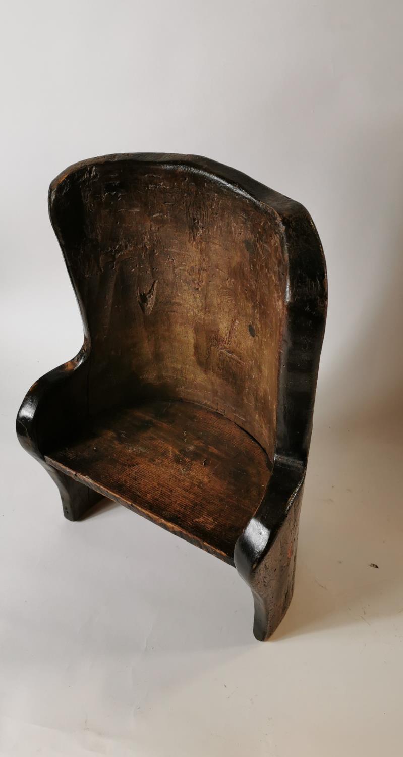 19th. C. child's pine dugout chair. - Image 3 of 3