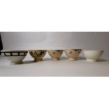 Five late 19th. C. bowls. - Four transfer and one spongeware.