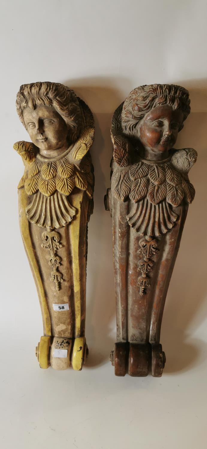 Pair of painted wooden corbels. (79 cm H) - Image 2 of 2