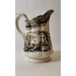 19th. C. brown and white transfer jug with Damascus scene.