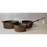 Three 18th. C. copper pans.