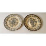 Two 19th. C. blue and white spongeware plates .