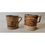 Two 19th. C. transfer cow mugs.